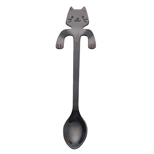Cuchara de café, cuchara de café decorativa para gatos, cuchara de postre, de acero inoxidable de alta calidad, puede colgar cuchara mezcladora multiusos, con revestimiento de metal de color, mini