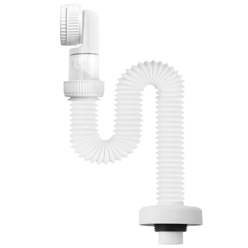 Sifón de 1/4 pulgadas, manguera de desagüe flexible, sifón ajustable 360°, con conexión para aparatos, sifón de ahorro de espacio para el baño, cierre de olores