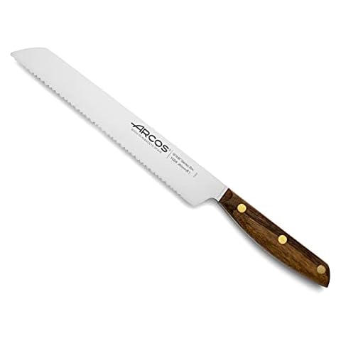 ARCOS Bread Knife 8 Inch Nitrum Stainless Steel and 200 mm blade. Obtain a great variety of cuts for your food. Ideal knife for daily domestic use. Series Nordika. Color Brown. Cover