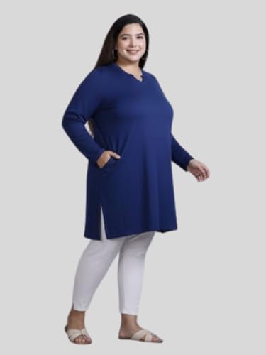 Image of CUPID Women's Cotton Plus Size Plain Full Sleeves Long Top for Summer n Semi Summers with One Side Pocket for Ladies Solid T Shirt