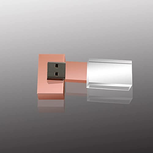 Rose Gold Crystal 32GB USB 2.0 Flash Drive LED Light Glass Pen Drive Thumb Drive Memory Stick Gift for Boy Girls Kids Adults Pendrive USB Stick