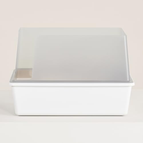 Tuft & Paw Cubby High Sided Cat Litter Box Open Top Anti-Stick Plastic Low Tracking - White/Gray