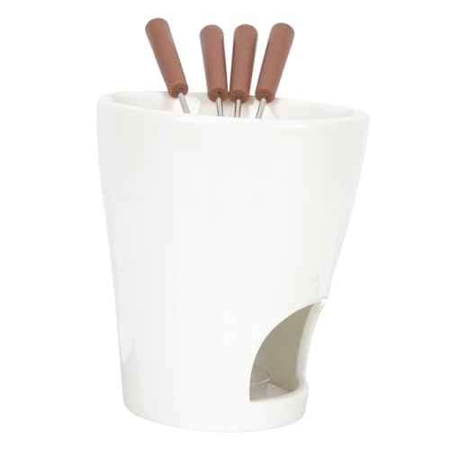 GRIRIW 1set Ceramic Melting Pot Butter Fondue Pot for Home Parties Easy to Clean for Cheese More Includes Stirring Forks