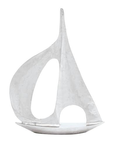 Deco 79 Aluminum Metal Sail Boat Decorative Sculpture Home Decor Statue, Accent Figurine 28" x 6" x 37", Silver