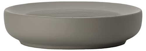 Image of ZONE DENMARK Ume Soap Holder, Dia 12 x 3 cm, Taupe, Porcelain, Grey