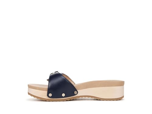 Dr. Scholl's Women's Original Too Slide Sandal, Navy Blue Leather, 114