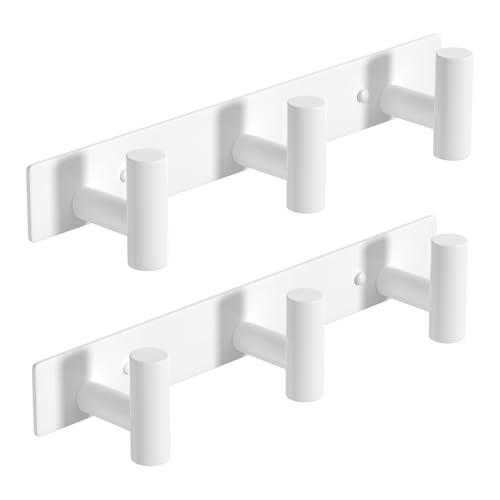Image of PMMASTO Stainless Steel Coat Rack Wall Mounted, Heavy Duty Metal Hook Rail for Hanging Coats Hats Towels Robes Bags, Modern Wall Hooks Organizer (White, 3 inchT Hooks, 2 Pack)