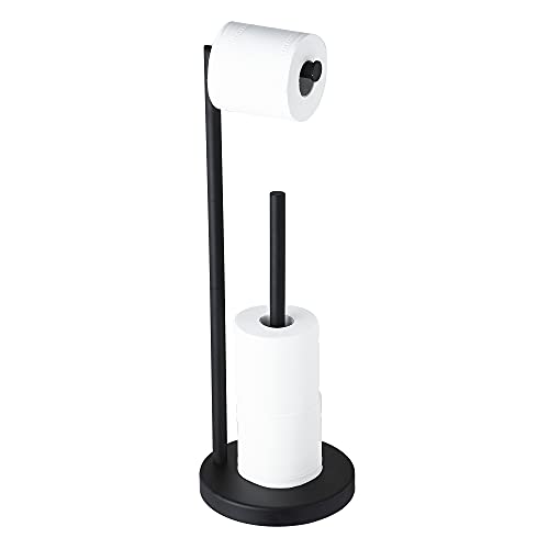 Marmolux Acc - Classic Matte Black Toilet Paper Holder Stand with Storage | Free Standing Toilet Paper Holder Dispenser with Reserve SUS304 Stainless Steel Matte Black Finish