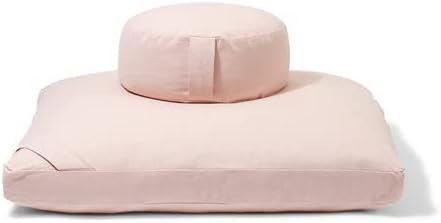 Organic Meditation Cushion Set by renoo - Durable Comfortable Cotton, Linen, Hemp - Modern Zafu Zabuton - Buckwheat Kapok Filled Floor Pillow Yoga Bolster in 15 Colors Washable Cover - Dawn