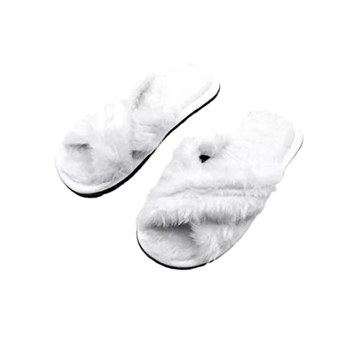 Pantufa Feminina Adulto Cruzada em X Branco Chinelo de Quarto Antiderrapa (Branco, br_footwear_size_