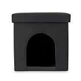Relaxdays Hundebox Sitzhocker HBT 38 x 38 x 38 cm Stabiler Sitzcube mit praktischer Tierhöhle für Hunde und Katze aus hochwertigem Kunstleder und Deckel zum Abnehmen für Ihren Wohnraum, schwarz