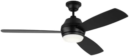 Generation Lighting | 3IKDR52MBKD | Ikon 52-Inch Indoor/Outdoor Integrated Led Dimmable Ceiling Fan In Midnight Black Finish With Midnight Black Blades, Light Kit, And Handheld Remote Control Included