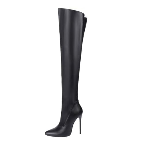 Vujkliy Women's Pointed Toe Over-The-Knee Boots Stiletto Heel High Heel Stretch 4.7IN Thigh Boots Black