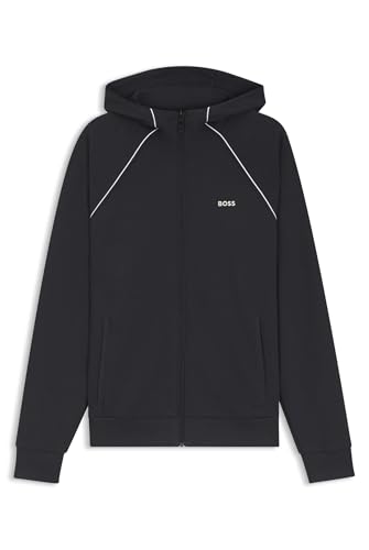 Image of BOSS Mens SW Join Saggy Cotton-blend zip-up hoodie with piping details