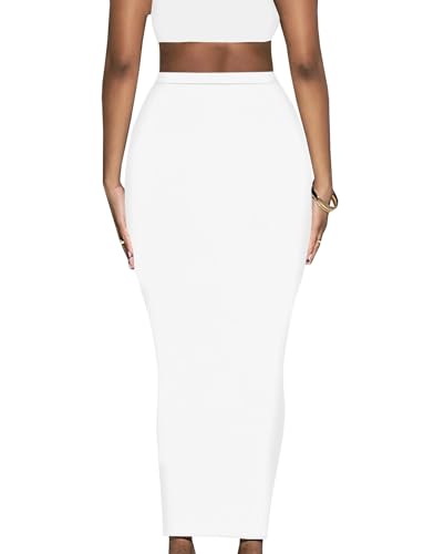 Yuopeid Women's Summer Bodycon High Waist Slim Fit Solid Color Casual Cocktail Club Party Pencil Long Maxi Skirts3