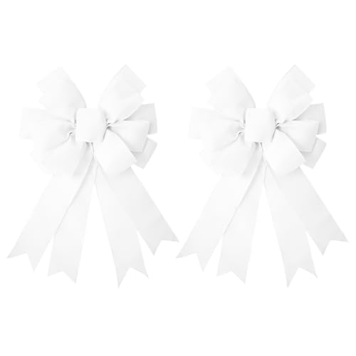 Large Fall Bow Wreath Thanksgiving Decor Buffalo Bows for Indoor Outdoor Orange Wreath Holiday Fall Decorations and All Kinds of Holiday Backdrops Decorations… (2, White)