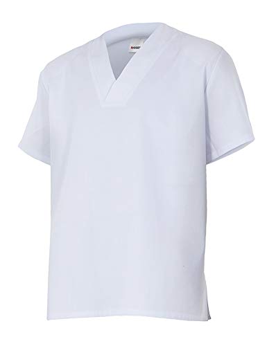 VELI Casaca Vestuario Alimentación sin Bolsillos - Color: Blanco - Unisex (Mujer/Hombre) sanitario, trabajo, uniforme, laboral, laboratorio, tipo pijama (L)