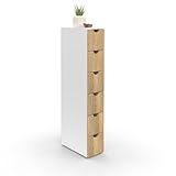 IDMarket   Tour de rangement 6 tiroirs WILO sur roulettes colonne gain de place blanc et façon hêtre