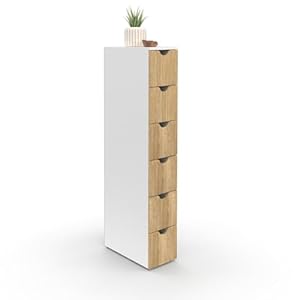 IDMarket - Aufbewahrungsturm mit 6 Schubladen WILO auf Rollen platzsparende Säule in Weiß und Buchenholzoptik