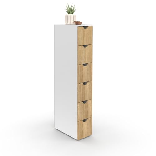 IDMarket - Tour de rangement 6 tiroirs WILO sur roulettes colonne gain de place blanc et façon hêtre