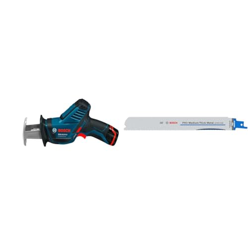 Bosch Professional 12V System Cordless Reciprocating Saw GSA 12V-14 + 2X PRO Medium-Thick Metal S1137BEF Precise Reciprocating Saw Blade (Metal Pipes & Profiles, Non-Ferrous Metals, 225 mm)