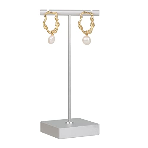 GemeShou Soporte T de aretes plateado, portaaretes para venta, accesorio de tienda online【Base cuadrada plateada】