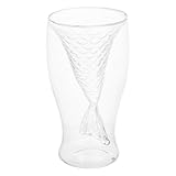 Angoily Vaso de Cerveza Diseño de Sirena Transparente Doble Capa de Vidrio Copa para Vino y Cóctel Jarra Resistente para Bebidas Frías y Calientes Adecuado para Fiestas y Bares