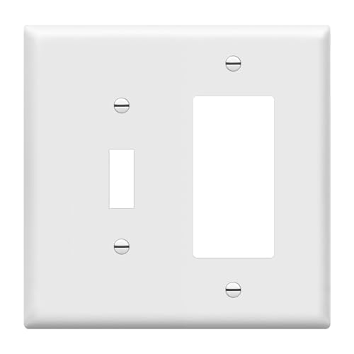 Image of ENERLITES Combination Toggle Light Switch /Decorator Switch Wall Plate, Mid-Size 2-Gang 4.88 inch x 4.92 inch, Polycarbonate Thermoplastic, 881131M-W, White