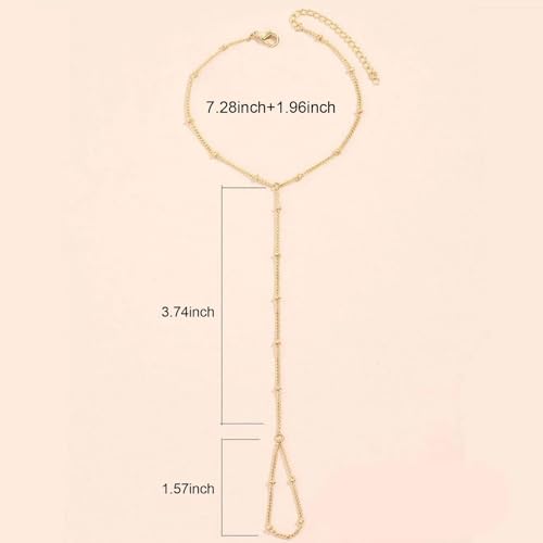 Image of Long tiantian Hand Chain Bracelet Gold Link Finger Ring Slave Bracelet
