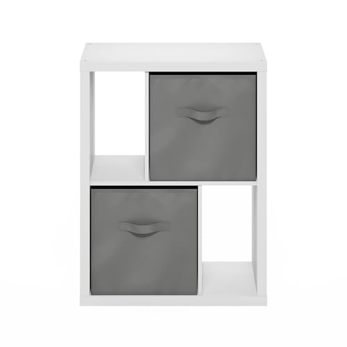 Image of Furinno Viola Storage Shelf, 2-Tier Printer Stand, White | 2 Drawer Bins, 1.2-inch Extra Thick Frame Bookshelf, Reversible Display Rack, for Organization, Living Room, Home Office
