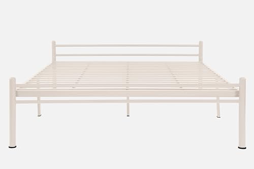 Image of Nivo Metal King Size Bed Without Storage | Wrought Iron Double Bed with Headboard & Footboard | Sturdy Powder Coated Platform Bed King Size Cot for BedroomLivingRoom Ivory (75x72)