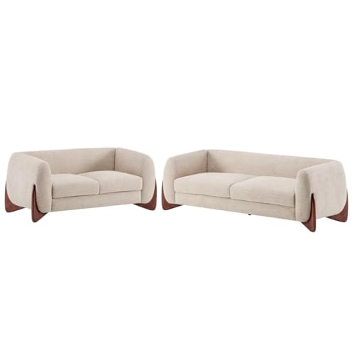 Image of Boucle Upholstered 5-Seater Sofa and Loveseat Almond