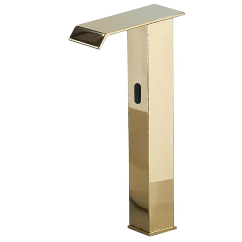 XJTNLB Modern Touchless Brass Sensor Faucet, Gold Finish, Yellow, Automatic Infrared Sensor Waterfall Basin Tap, G1/2 Connection, Countertop Installation, Bathroom Use