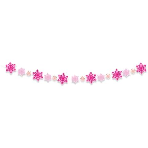 Badass Balloons Co. Pink Snowflakes Paper Banner | Christmas Holiday Decoration | 3 Snowflake Decals | Hot Pink Glitter, Light Pink Glitter & Rose-Gold | 351.7cm x 12.7cm | Ribbon & Needle Included Cover