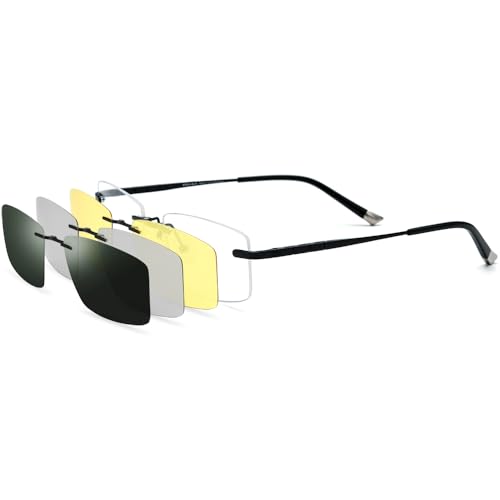 Image of FONEX Pure Titanium Glasses Frame Men Square Magnet Clip On Eyeglasses with Polarized Lens