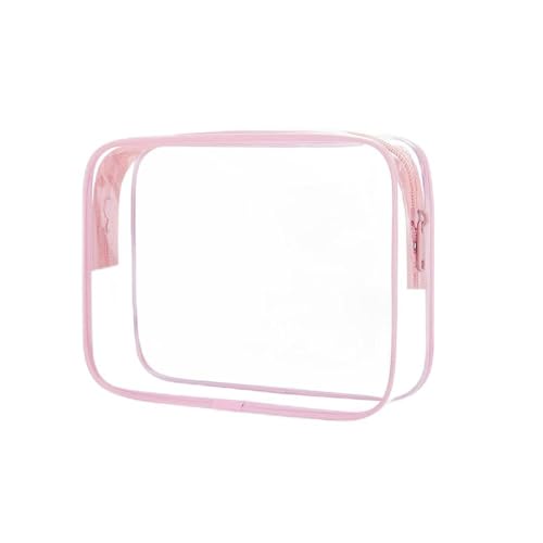 Bolsa de Higiene Pessoal Transparente Tamanho Quart-Size para Viagem - Resistente à Água Organizador de Cosméticos e Maquiagem (Rosa) - Essenciais Femininos para Aeroporto