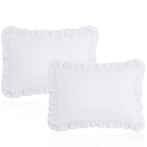 Image of 13 inchx18 inch Toddler Pillow Cases Set of 2, White Ruffled Pillow Shams Brushed Microfiber Nursery Pillow Cover for Boys Girls, Soft Breathable Machine Washable