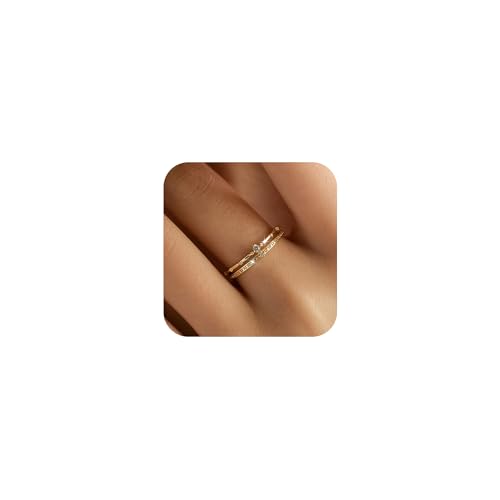 2 Layered Crown Rings for Women 925 Sterling Silver 14K Gold Plated Dainty Stackable Ring Cubic Zirconia Ring Engagement Eternity Wedding Band Jewelry Birthday Christmas Gifts