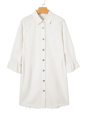 Image of Sidefeel Womens Smocked 3 4 Sleeve Button Down Denim Jeans Dresses
