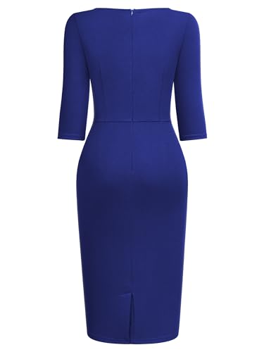 AISIZE Women's 1940s Retro 3/4 Sleeve Tie Waist Business Work Pencil Dress4