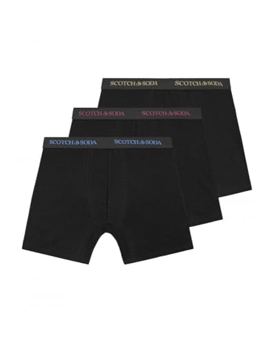 Scotch&SODA Herren Boxershorts, 3er Pack - Solid Cotton Stretch Schwarz L