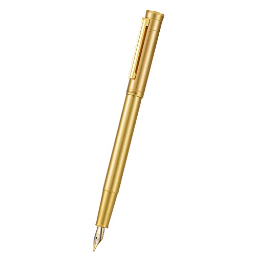 Image of Hongdian Forest Pro Solid Brass Fountain Pen, Medium Nib Classic Design Smooth Writing Copper Pen w with Ink Refill Converter and Metal Pen Box Set