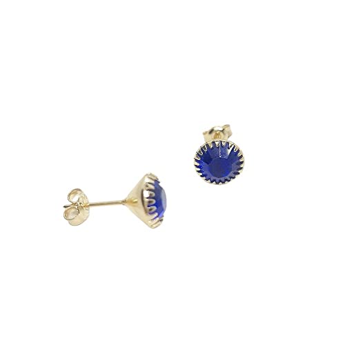 Brinco SemiJoia Solitário Redondo Azul 9mm Banhado A ouro 18k