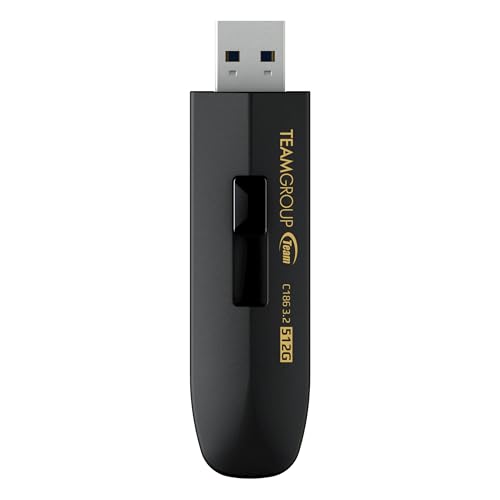TEAMGROUP C186 512GB USB 3.2 Gen 1 (USB 3.1/3.0) Read 100MB/s Flash Thumb Drive, External Data Storage Memory Stick Compatible with Computer/Laptop Black TC1863512GB01