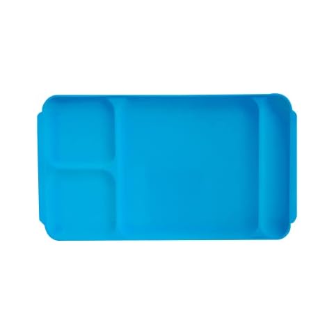 GALOOF Unbreakable Plastic Partition Plate for Lunch, Dinner and Meals | 5 Section Bhaji Dish Set for Office, Picnic Meals (Set of 6) (Green) (Blue) Cover