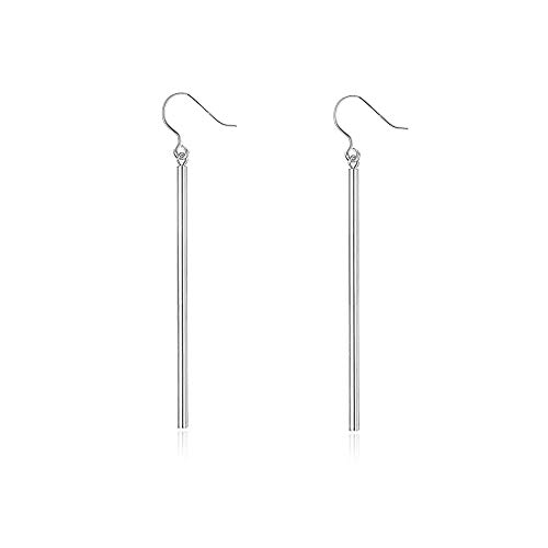 YOOE Long Bar Dangle Earrings for Women Girl.Vertical Stick Round Line Bar Drop Earring Simple Geometric Strip Dangling Earring (Silver)