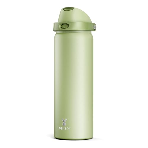 Image of 32 oz Insulated Water Bottle with Straw: Meoky Stainless Steel Metal Water Bottle with 2-in-1 Lid - Leak Proof, Cold for 24 Hours, Protective Silicone Base, BPA-Free for Sports Gym, Sage