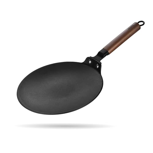 Image of Stahl Blacksmith Signature 26 cm Cast Iron Roti Tawa | for Fluffier Rotis, Crispier Parathas & Golden Chillas | Induction & Gas Stove Compatible | Acacia Wood Handle