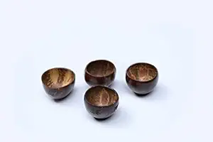 BIG BEAR CRAFTS Wood Kitchen Coconut Shell Tea Cups (Brown) -Pack of 4