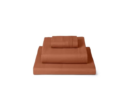 Image of Mellanni Twin Sheets Set - 3 PC Iconic Collection Bedding | Hotel Luxury, Extra Soft, Cooling Bed Sheets - Wrinkle, Fade, Stain Resistant (Twin, Terracotta)